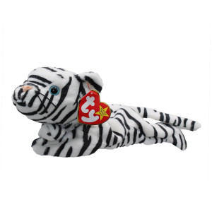 Ty Beanie Babies Blizzard The White Tiger Stuffed Animal Plush Toy - 8 Inches Long - Black And White Stripes