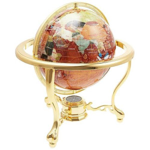 Unique Art 13-Inch Tall Table Top Amberllite Pearl Gold Stand Gemstone World Globe With Gold Tripod Stand