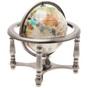 Unique Art 10-Inch Tall Pearl Swirl Ocean Gemstone World Globe with 4 Leg Silver Stand