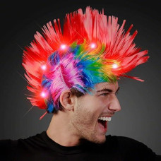 Flashingblinkylights Punk Rock Mohawk Light Up Wig With Blinking Red Leds