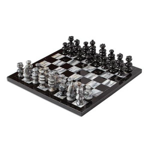 Novica Decorative Hand Carved Marble Chess Set, Grey And Black, Sophisticate