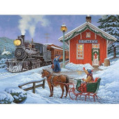 Bits And Pieces - 300 Large Piece Glow In The Dark Puzzle For Adults - 18� X 24� Finished Size - Home For The Holidays By Artist John Sloane - Christmas Reunion - 300 Pc Jigsaw