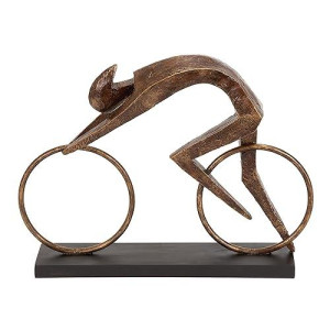 Deco 79 Polystone People Decorative Sculpture Home Decor Statue With Bike, Accent Figurine 14" X 3" X 11", Brown