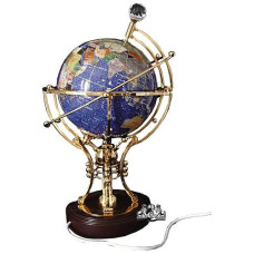 Unique Art Since 1996 14-Inch Tall Illuminated Blue Crystal Ocean Table Top Gemstone World Globe With Auto Spin 220-Illuminated Blue