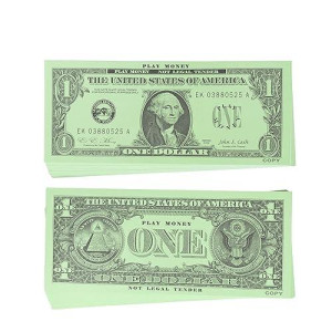 Learning Advantage One Dollar Play Bills - 100 $1 Paper Bills - Realistic Dollar Design And Size - Teach Currency, Counting And Math With Fake Cash