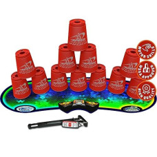 Speed Stacks | Sport Stacking Competitor, Red - 12 Cups, Holding Stem, With Gx Timer And Mat | Wssa Approved