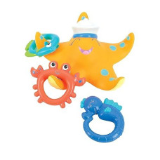 Nuby Starfish Ring Toss Bath Toy, Includes 3 Toss Rings (Crabfish, Tropical Fish And Seahorse)