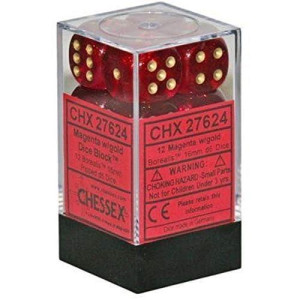 Chessex Dice D6 Sets: Borealis Magenta With Gold - 16Mm Six Sided Die (12) Block Of Dice