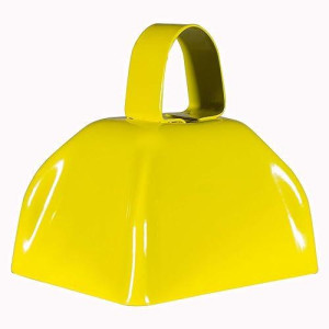 Metal Cowbells With Handles 3 Inch Novelty Noise Maker - 12 Pack (Yellow)