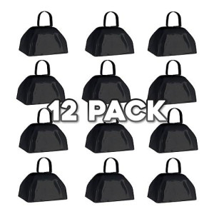 Metal Cowbells With Handles 3 Inch Novelty Noise Maker - 12 Pack (Black)