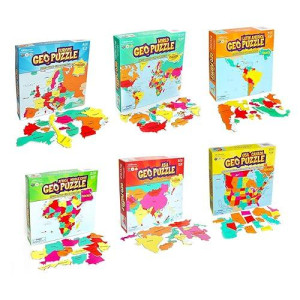 Geotoys - Set Of 6 Geopuzzles In Individual Boxes - Educational Kid Toys For Boys And Girls, 50+ Piece Geography Jigsaw Puzzles, Jumbo Size Kids Puzzles - Ages 4 And Up