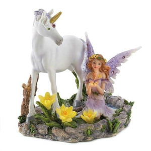 Dragon Crest Forest Magic Fairy And Unicorn Figurine 5.25X4.25X5