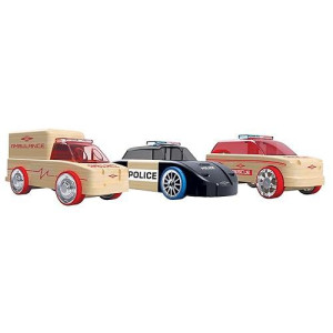 Automoblox Collectible Wood Toy Cars And TrucksMini S9 Police/X9 Fire/T900 Rescue 3-Pack (Compatible With Other Mini And Micro Series Vehicles)