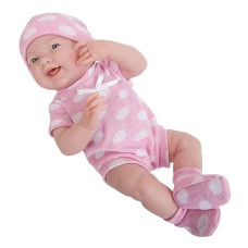 La Newborn Boutique - Realistic 15 Anatomically Correct Real Girl Baby Doll - All Vinyl Pink Polka Dot - Made In Spain