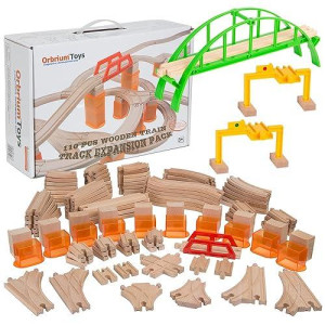 Orbrium Toys 110 Pcs Wooden Train Track Expansion Pack Compatible With Thomas Wooden Train, Brio, Thomas The Tank Engine