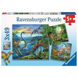 Ravensburger 09317, Dinosaur Fashion 3 X 49 Piece Puzzles In A Box, 3 X 49 Piece Puzzles For Kids, Every Piece Is Unique, Pieces Fit Together Perfectly, Multicolor, 8.25 X 8.25