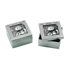 Creative Gifts International My First Tooth & My First Curl Teddy Bear Boxes, Brushed Pewter, Gift Box Included