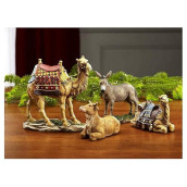 Three Kings Gifts Camels, Donkey & Ox, Polystone Flat Bottom Base For Stability, Home Decorating Christmas Nativity Scene Sets & Figures, 4-Pieces, For The 7 Inch Scale Collection