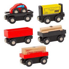 Orbrium Toys 5 Cargo Train Car Set For Wooden Railway Fits Thomas The Tank Engine Chuggington Brio