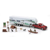 Collectible Diecast 1:32 Scale Ford Dually Pickup Model Toy Truck Replica With Fifth Wheel Camper Trailer & Camping Adventure Set With Accessories For Hobbyists, Collectors, & Kids, Red/Multicolor, 21 X 4.75 X 3 Inches