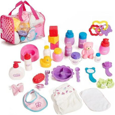 Mommy & Me Baby Doll Care Set - With 30 Doll Accessories In Bag
