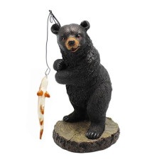 Stealstreet Ss-G-54267 Black Bear Fishing On Black Rock Figurine, 7"