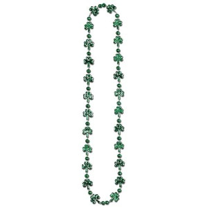 Beistle Supplies Plastic Novelty Shamrock Beaded Necklace For Happy St Patrick?S Day Party Favors, 33, Green