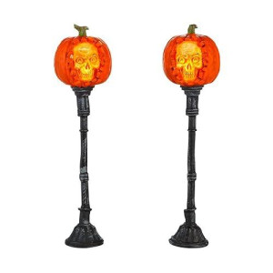 Department 56 Accessories For Villages Halloween Evil Pumpkin Lampposts Lights, 1.77 Inch