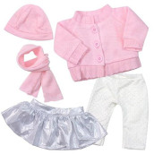 Sophia'S Complete Five-Piece Outfit Including Metallic Skirt, Pink Cardigan, Polka Dot Leggings, Pink Hat & Matching Scarf For 18