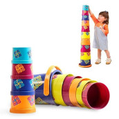 B. toys  Stacking Cups  10 pcs  Colorful Nesting Cups  Bath & Backyard  Stackable Learning Toy  Toddler, Kids  Bazillion Buckets  18 months +