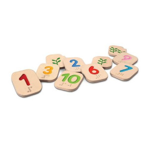 Plantoys Wooden Braille Number Tiles 1-10 (5654) | Sustainably Made From Rubberwood And Non-Toxic Paints And Dyes