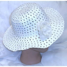 White Spring Hat Easter Hat W/White Rose Flower Tea Party Pageant