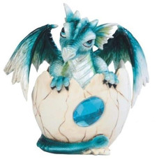 George S. Chen Imports Ss-G-71469 Blue Baby Dragon In Eggshell With Gem Figurine, 4.5"