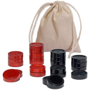 We Games Checkers Pieces Only, Wooden Checker Board Game Pieces, 24 Red And Black Stackable Player Pieces With A Drawstring Storage Bag, 1.5 Inch Diameter Carved Versatile Backgammon Game Pieces