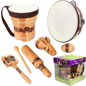 Wooden Musical Instruments Set For Kids, Percussion Natural Wooden Music Kit With Bongo Drums For Baby, Preschool Music Education, Toddler Musical Toys