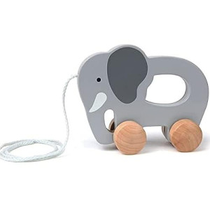 (Elephant) - Hape Elephant Wooden Push And Pull Toddler Toy,Grey