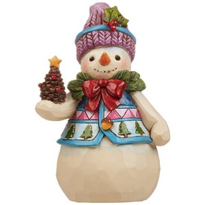 Jim Shore Heartwood Creek Pint-size Snowman With Pinecone Stone Resin