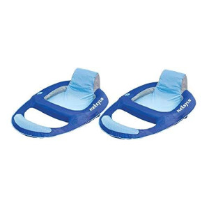 Kelsyus Floating Swimming Pool Lounger Chaise Inflatable Chair W/Cup Holder & Clips, Blue (2 Pack)
