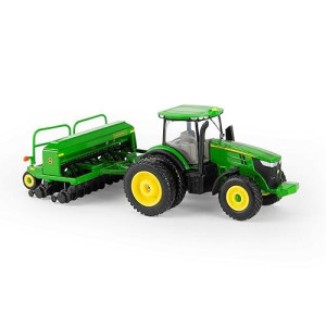 Ertl John Deere 7215R Tractor With 1590 Grain Drill Replica - 1:64 Scale - Authentic Die-Cast And Plastic Replica- John Deere Tractor Toys, Green