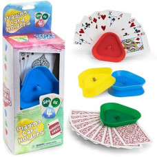 Brybelly Triangle Shaped Hands-Free Playing Card Holder, Original Version 4 Count (Pack Of 1), Blue,Green,Red