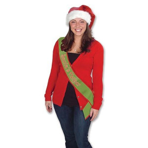 Beistle Holiday Santas Helper Satin Sash Costume, One Size, Red/Green