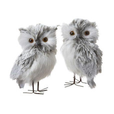 Kurt Adler 5-Inch Furry Gray Owl Set Of 2