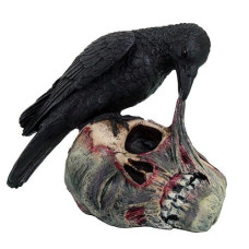 Pacific Giftware Halloween Raven On Zombie Skull Statue Figurine, Black