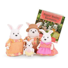 Li'L Woodzeez - Hoppingoods Rabbit Family - Set Of 4 Collectible Posable Bunny Figures With Storybook - Pretend Play Doll Figures - Gift Toy For Kids Age 3+