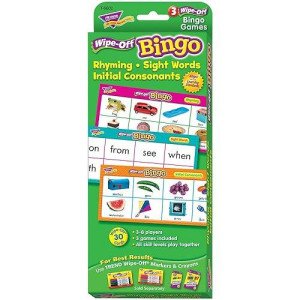 Trend Enterprises: Wipe-Off Bingo, Rhyming, Sight Words, Initial Consonants, Exciting Way For Everyone To Learn, Play 6 Different Ways, 8 Two-Sided Wipe-Off Cards, 2To 8 Players, For Ages 4 And Up