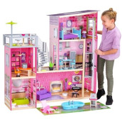 KidKraft Uptown Wooden Modern Dollhouse with Lights & Sounds, Pool and 36 Accessories, Gift for Ages 3+ 49.25" x 25.25" x 46.25"