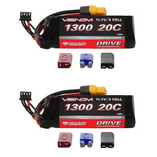 Venom 20C 3S 1300mAh 11.1V LiPo Battery with Universal Plug (EC3/Deans//Tamiya) x2 Packs