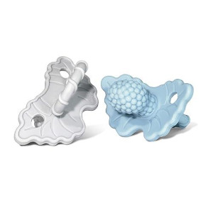 Razbaby Soft Silicone Infant & Baby Teether, Berrybumps Textured Teething Relief Pacifier 3M+, Soothes Gums, Hands-Free & Easy-To-Hold Fruit-Shaped Razberry Design, Bpa Free, 2-Pack - Blue/Grey