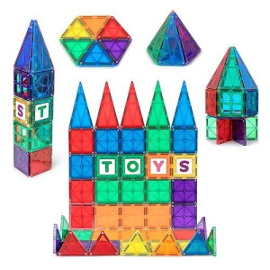 Playmags Magnetic Tiles For Kids, 60 Pc Magnet Blocks With Abc Click-Ins, Stem Development Building Toys For Boys Girls & Toddlers