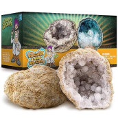 Break Open 2 Jumbo Geodes- Break Your Own Large Geode With Crystals, Earth Science Kit For Kids To Learn Geology, Gifts For Rock Collectors, Cool Rocks For Boys And Girls